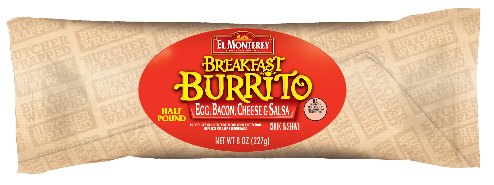 Burrito El Monterey Egg & Bacon Cheese Salsa 8 Ounce Size - 12 Per Case.