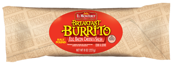 Burrito El Monterey Egg & Bacon Cheese Salsa 8 Ounce Size - 12 Per Case.