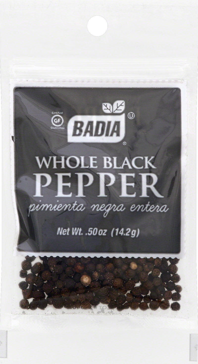 Badia Pepper Whole Black 0.5 Ounce Size - 576 Per Case.