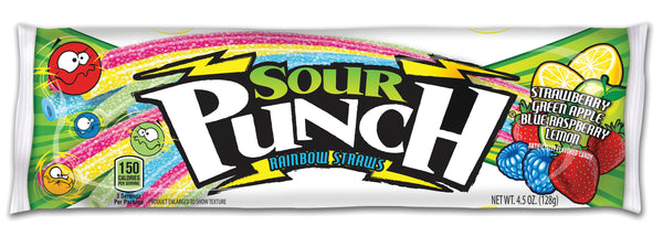 Sour Punch Candy Rainbow Straw 4.5 Ounce Size - 24 Per Case.