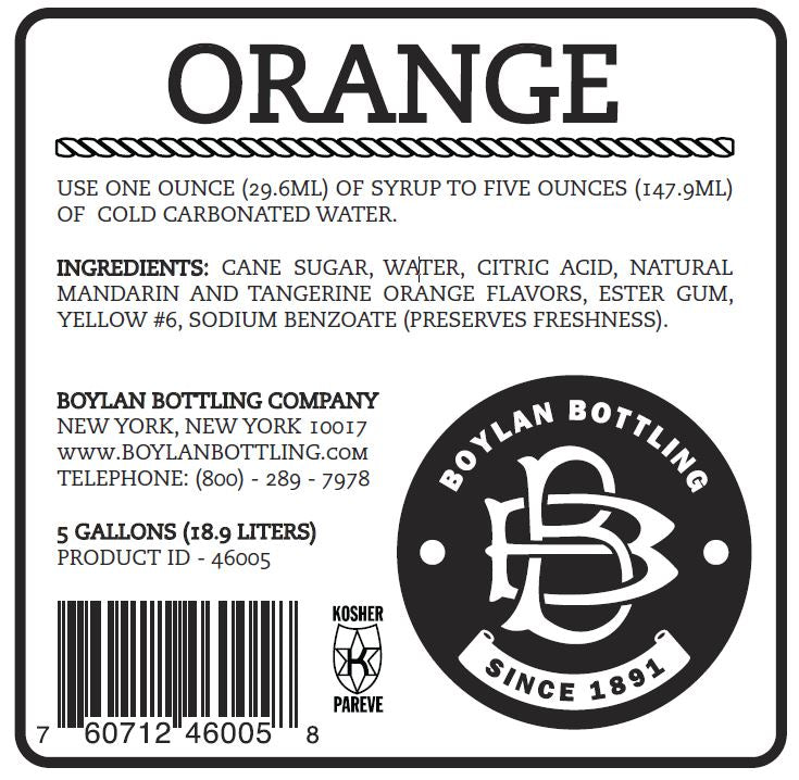 Boylan Bottling Orange Gal Bib 5 Gallon - 1 Per Case.