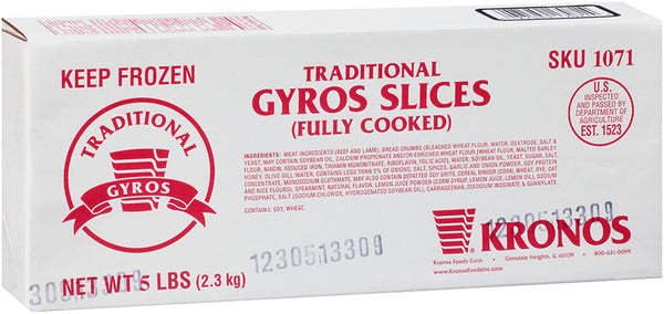 Gyro Trad Slices Fully Cooked 5 Pound Each - 4 Per Case.