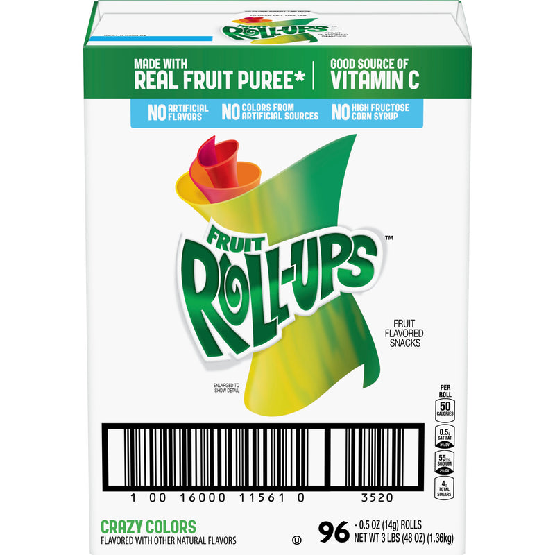 Betty Crocker™ Fruit Roll Ups™ Fruit Snacks Reduced Sugar Crazy Colors™ 0.5 Ounce Size - 96 Per Case.