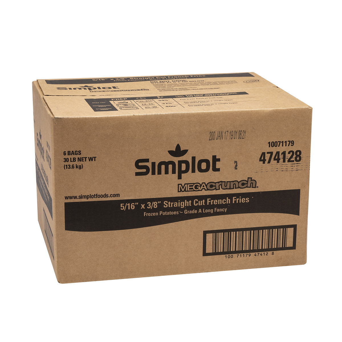 Simplot Megacrunch 6"x8" Battered Straight Cut Fries Skin On 5 Pound Each - 6 Per Case.