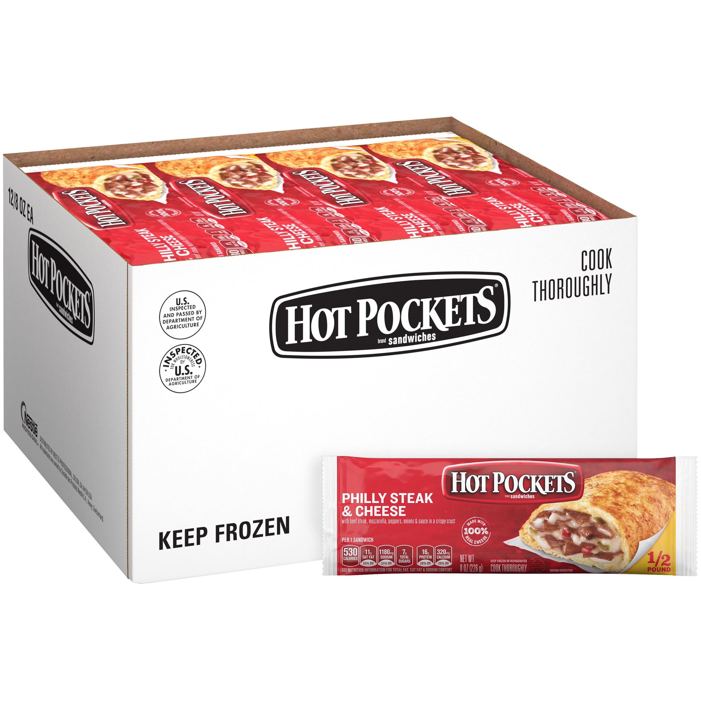 Hot Pocket Individually Wrapped Philly Steak & Cheese 8 Ounce Size - 12 Per Case.