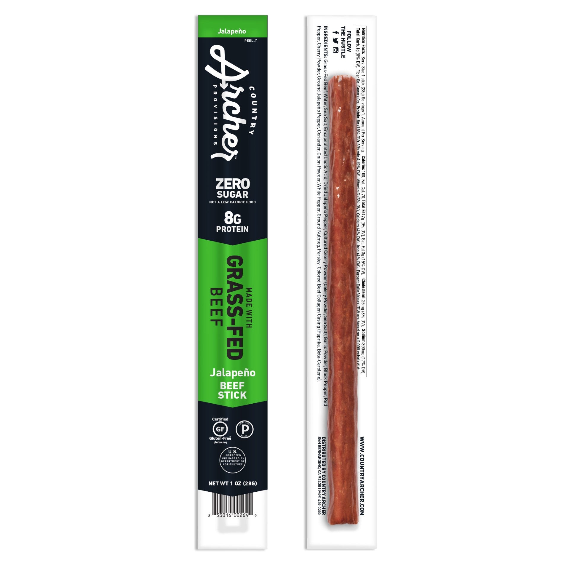 Country Archer Jerky Co Jalapeno Beef Sticks 1 Ounce Size - 108 Per Case.
