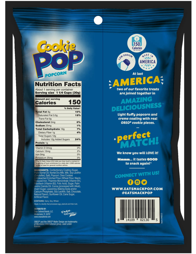 Oreo Cookie Pop Popcorn 1 Ounce Size - 48 Per Case.