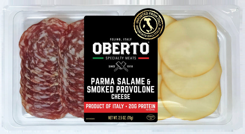 Oberto Parma Salame Smoked Provolone Cheese 2.5 Ounce Size - 12 Per Case.