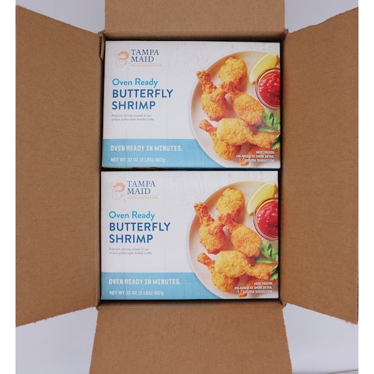 Tampa Maid Oven Ready Breaded Butterfly Shrimp 31-40 Count 2 Pound Each - 4 Per Case.