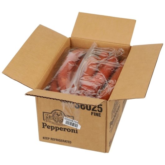 Margherita Pepperoni Fine Grind Hog Casing Sticks 5 Pound Each - 2 Per Case.