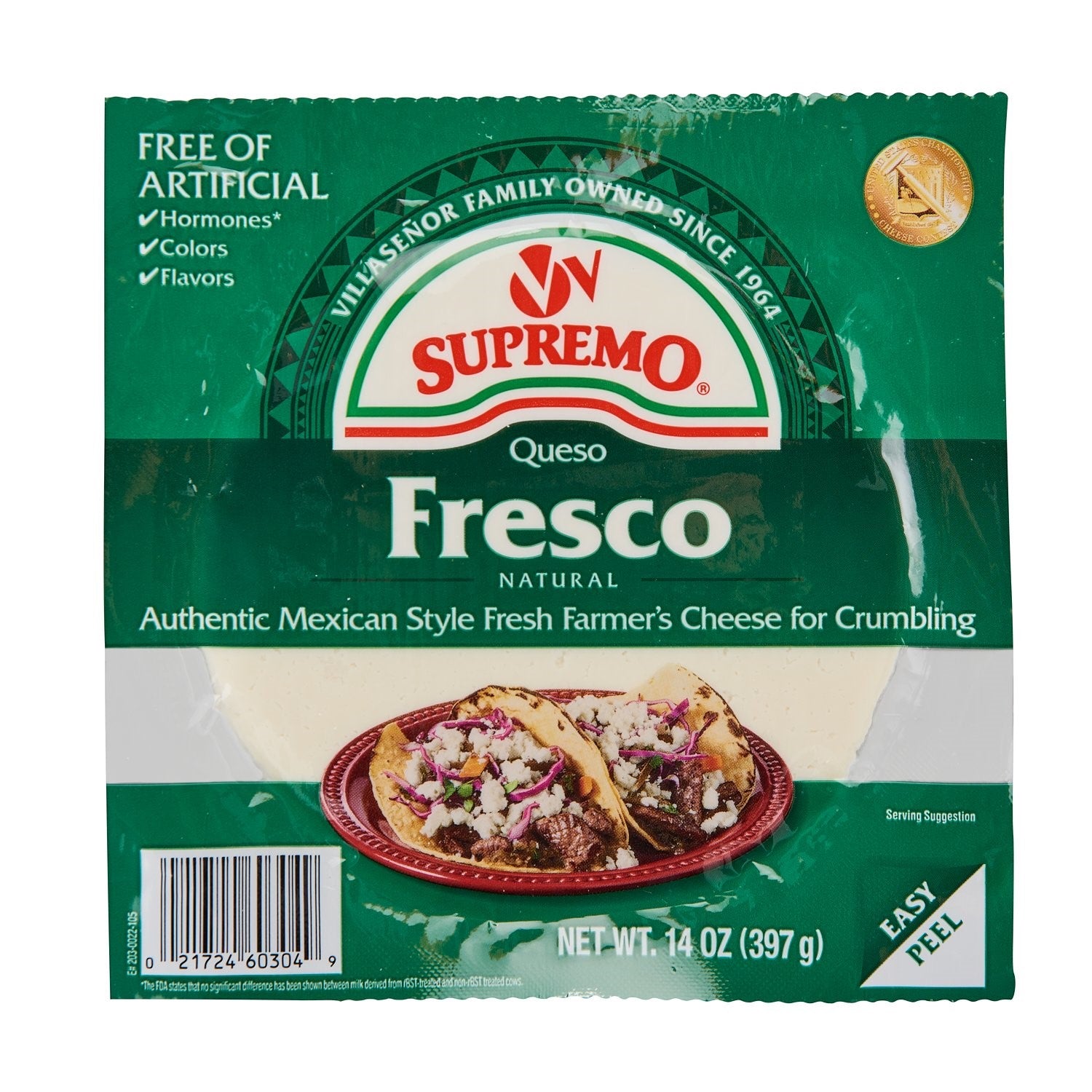 Supremo Queso Fresco Fresh Crumbling Cheese 14 Ounce Size - 12 Per Case.