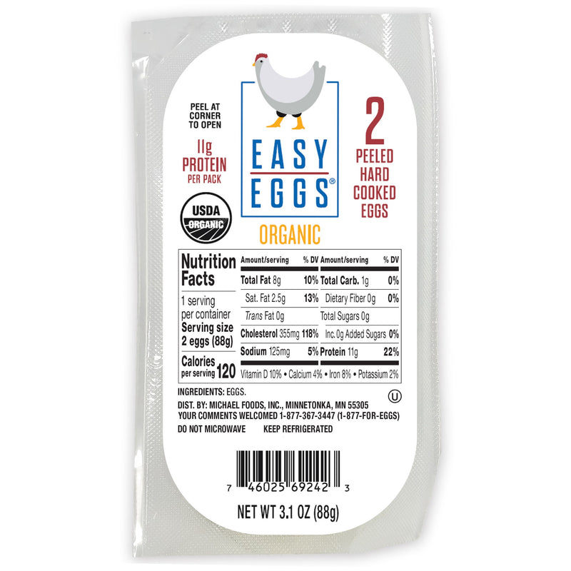 Easy Eggs R Organic Peeled Hard Cooked Eggs 2 Count Packs - 20 Per Case.