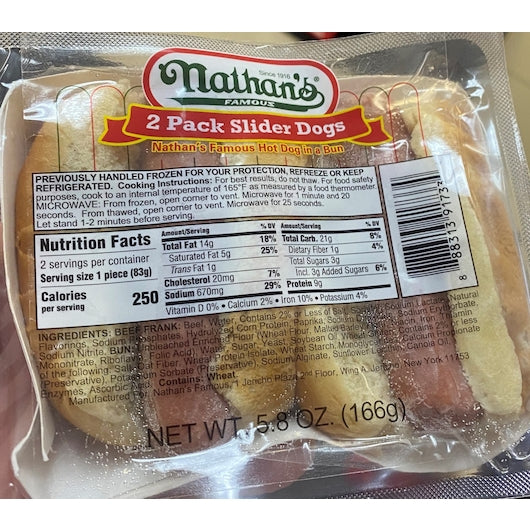 Nathan's Famous Slider Hot Dog Microwave Bun 2 Count Packs - 24 Per Case.