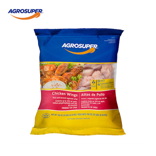 Agro Super Marinated Chicken Wing Party IQF 10 Pound Each - 4 Per Case.