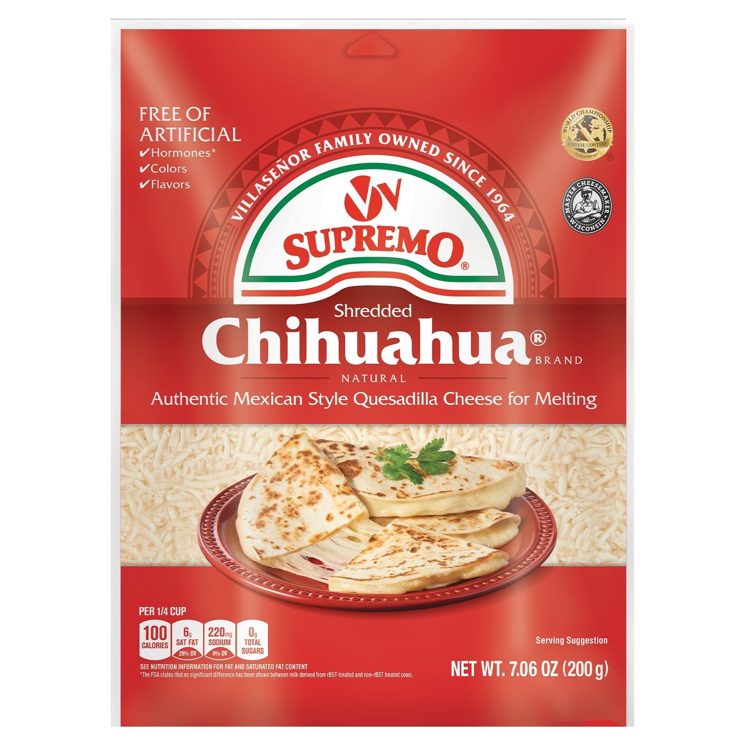 Queso Chihuahua Shred 7.06 Ounce Size - 12 Per Case.