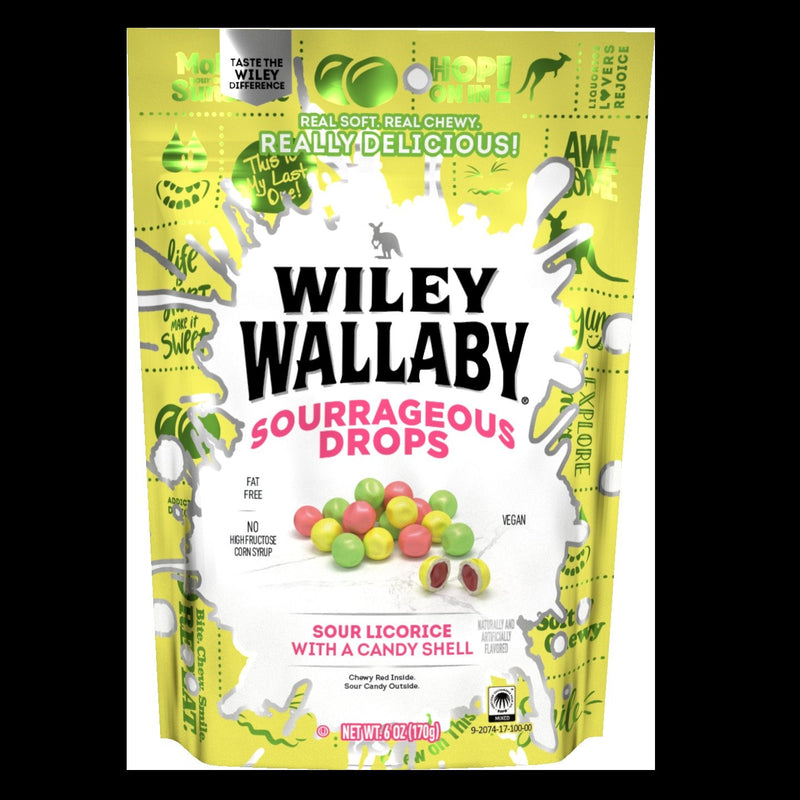 Wiley Wallaby Sourrageous Sour Licorice Beans 6 Ounce Size - 12 Per Case.