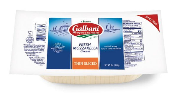 Galbani Fresh Mozzarella Cheese Thin Sliced Log 16 Ounce Size - 6 Per Case.
