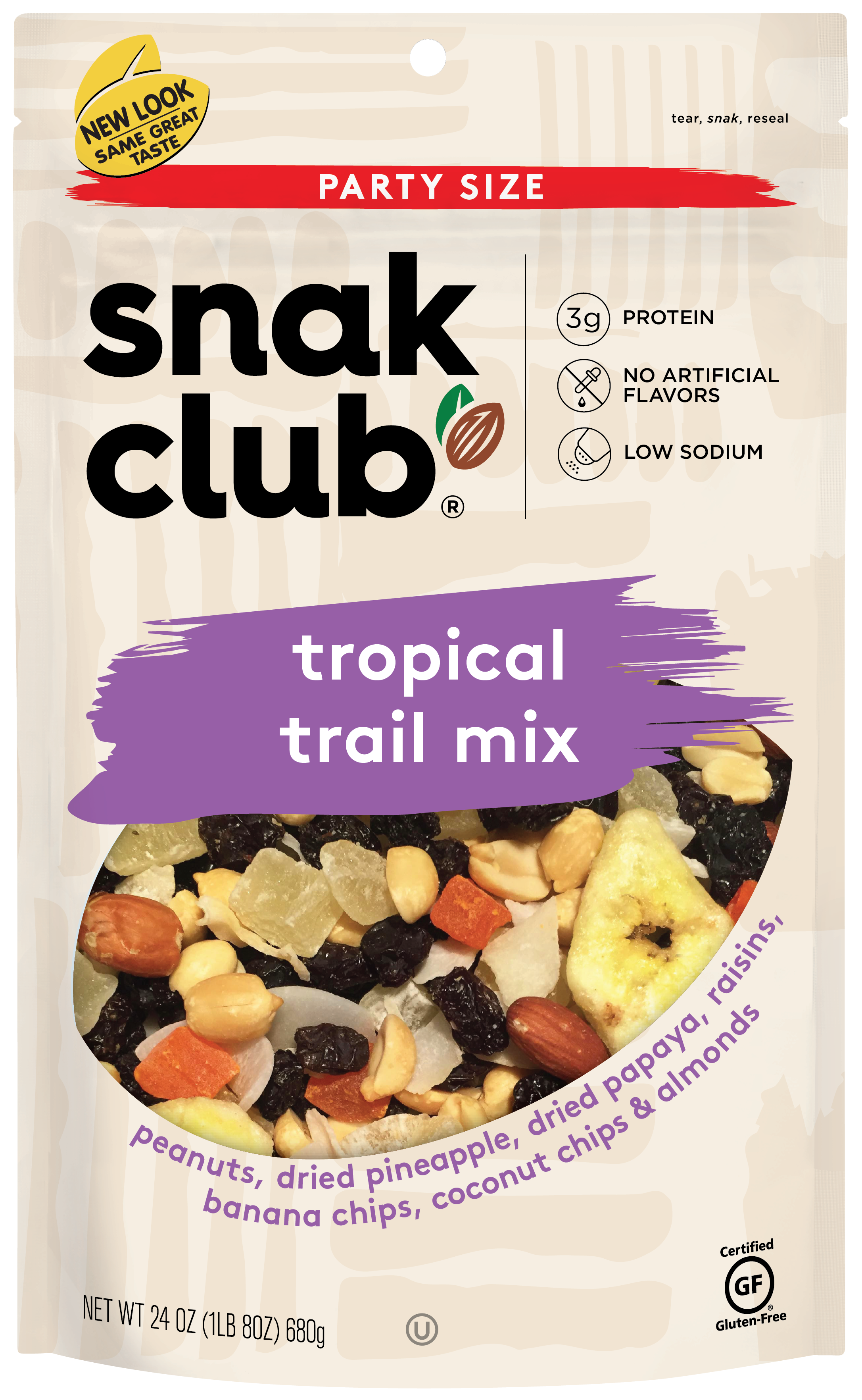 Snak Club Party Size Tropical Trail Mix 1.5 Pound Each - 6 Per Case.