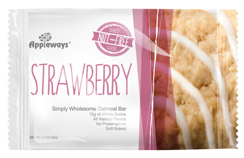 Appleways Whole Grain Soft Oatmeal Strawberry Bars Individually Wrapped 1 Count Packs - 160 Per Case.