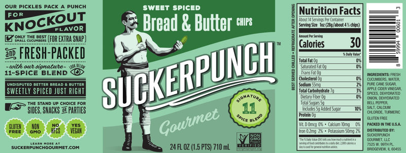 Sucker Punch Spicy Bread N Better Pickle 24 Ounce Size - 6 Per Case.