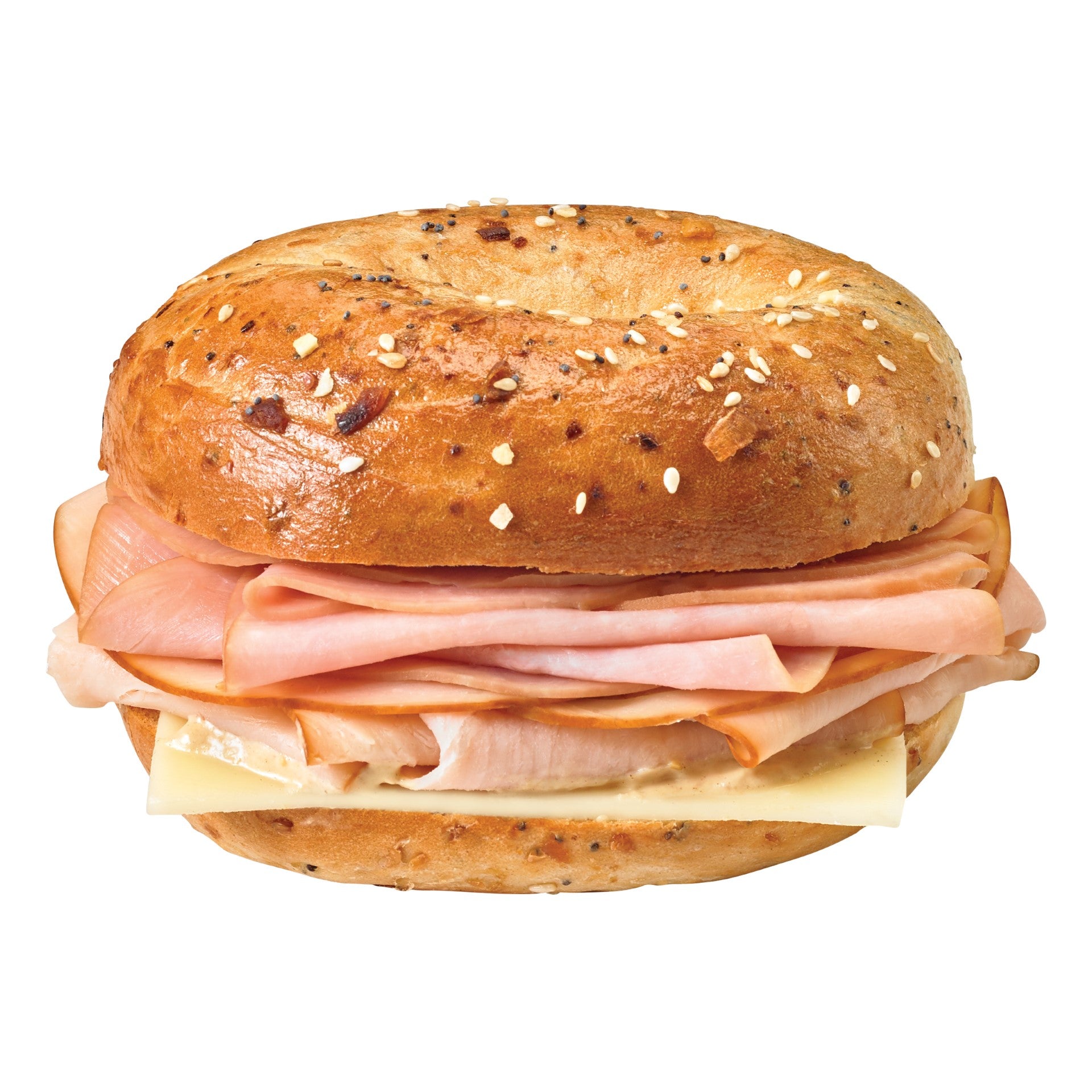Market Sandwich Everything Bagel, Ham, Turkey, Swiss Cheese, And Garlic Dijohn Aioli Sandwich 7.1 Ounce Size - 8 Per Case.