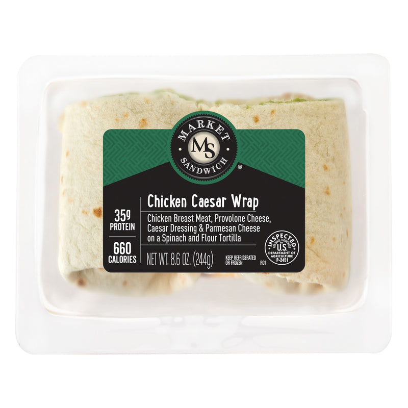 Market Sandwich Chicken Caesar Wrap 8.6 Ounce Size - 8 Per Case.