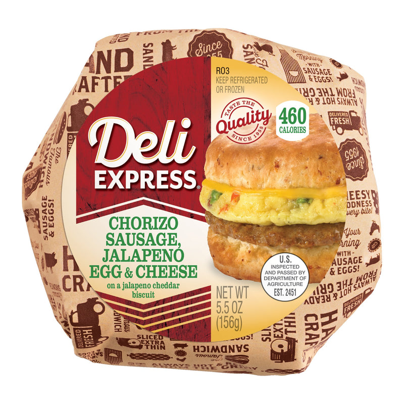 Deli Express Chorizo Sausage Jalapeno Egg &cheese On A Biscuit 5.5 Ounce Size - 10 Per Case.
