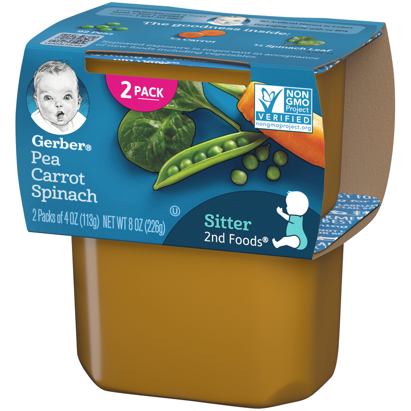 (2 pack of 4 Oz) Gerber 2nd Foods Pea Carrot Spinach Baby Food 8 Ounce Size - 8 Per Case.
