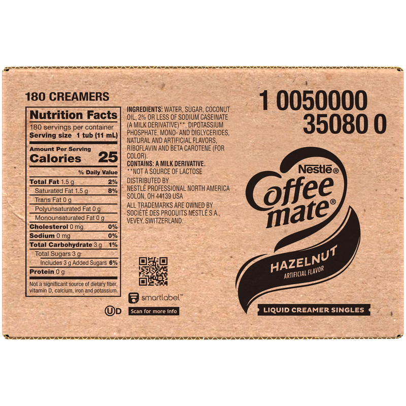 Nestle Coffee Mate Coffee Creamer Hazelnut Flavor Liquid Creamer Singles 0.375 Fluid Ounce - 180 Per Case.