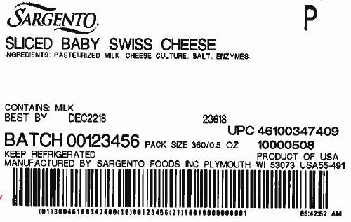 Sargento 5" Sliced Baby Swiss Cheese 20 Ounce Size - 9 Per Case.