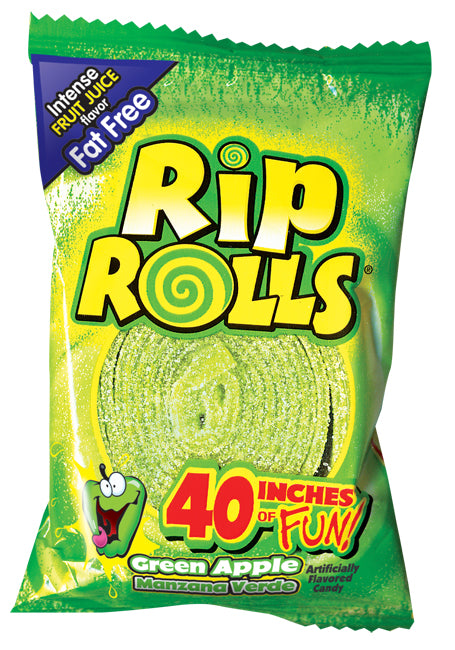 Rip Rolls Green Apple Goods Display Carton 1.4 Ounce Size - 288 Per Case.