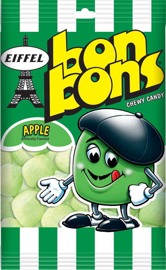 Eiffel Bonbons Chewy Candy Apple Peg Bag 4 Ounce Size - 12 Per Case.