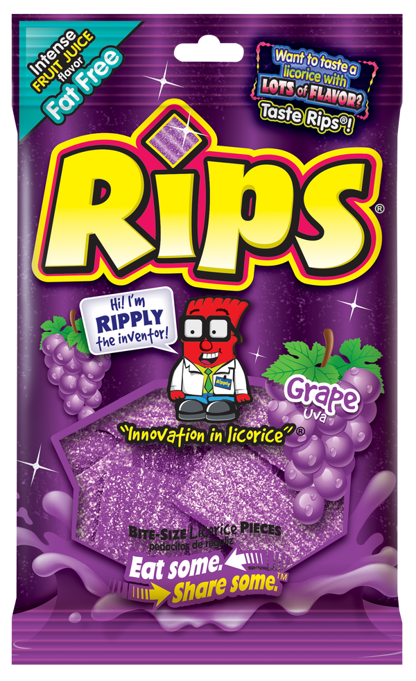 Rips Bite Size Grape Pieces Peg Bag 4 Ounce Size - 12 Per Case.