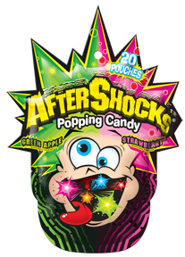 Aftershocks Popping Candy Mixed Peg Bag Open Stock Strawberry Green Apple 1.06 Ounce Size - 18 Per Case.
