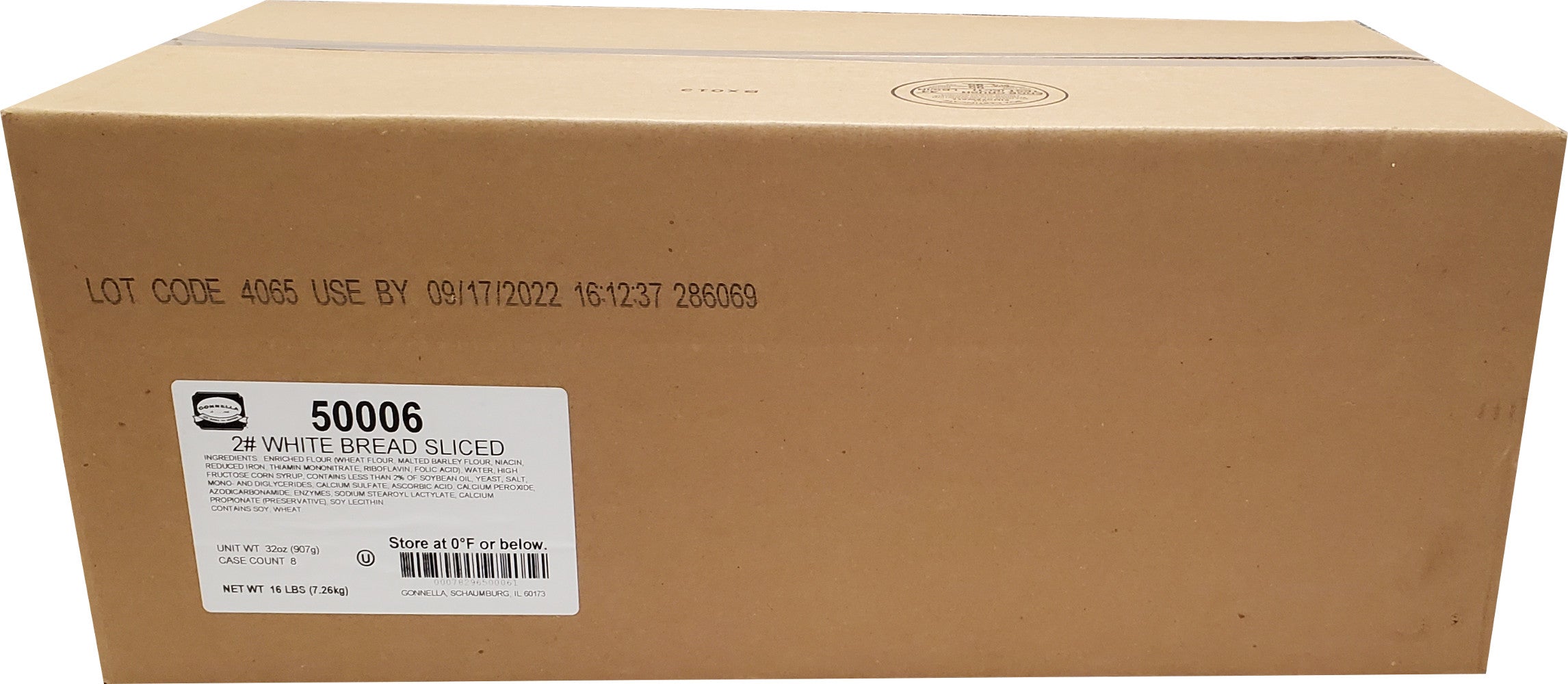 White Bread 8" Sliced Loaves 32 Ounce Size - 8 Per Case.