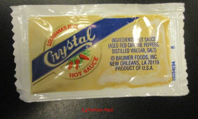 Crystal Hot Sauce 3 Grams Each - 200 Per Case.