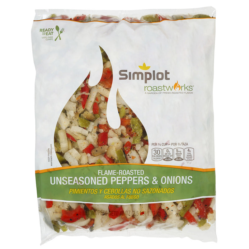 Simplot Roastworks 8" Rte Flame Roasted Unseasoned Peppers & Onions Blend 2.5 Pound Each - 6 Per Case.