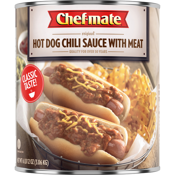 Chef Mate Hot Dog Chili Sauce With Meat 107.937 Ounce Size - 6 Per Case.