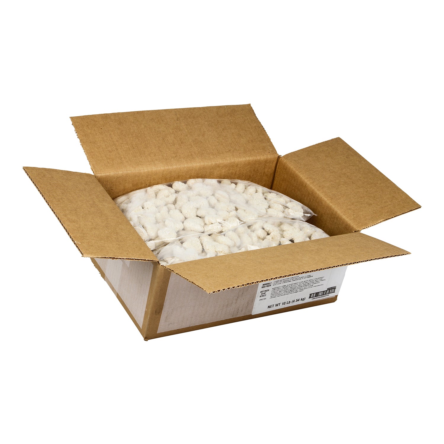 Raw Breaded Popcorn Style Shrimp Rounds Tail Off 2.5 Pound Each - 4 Per Case.