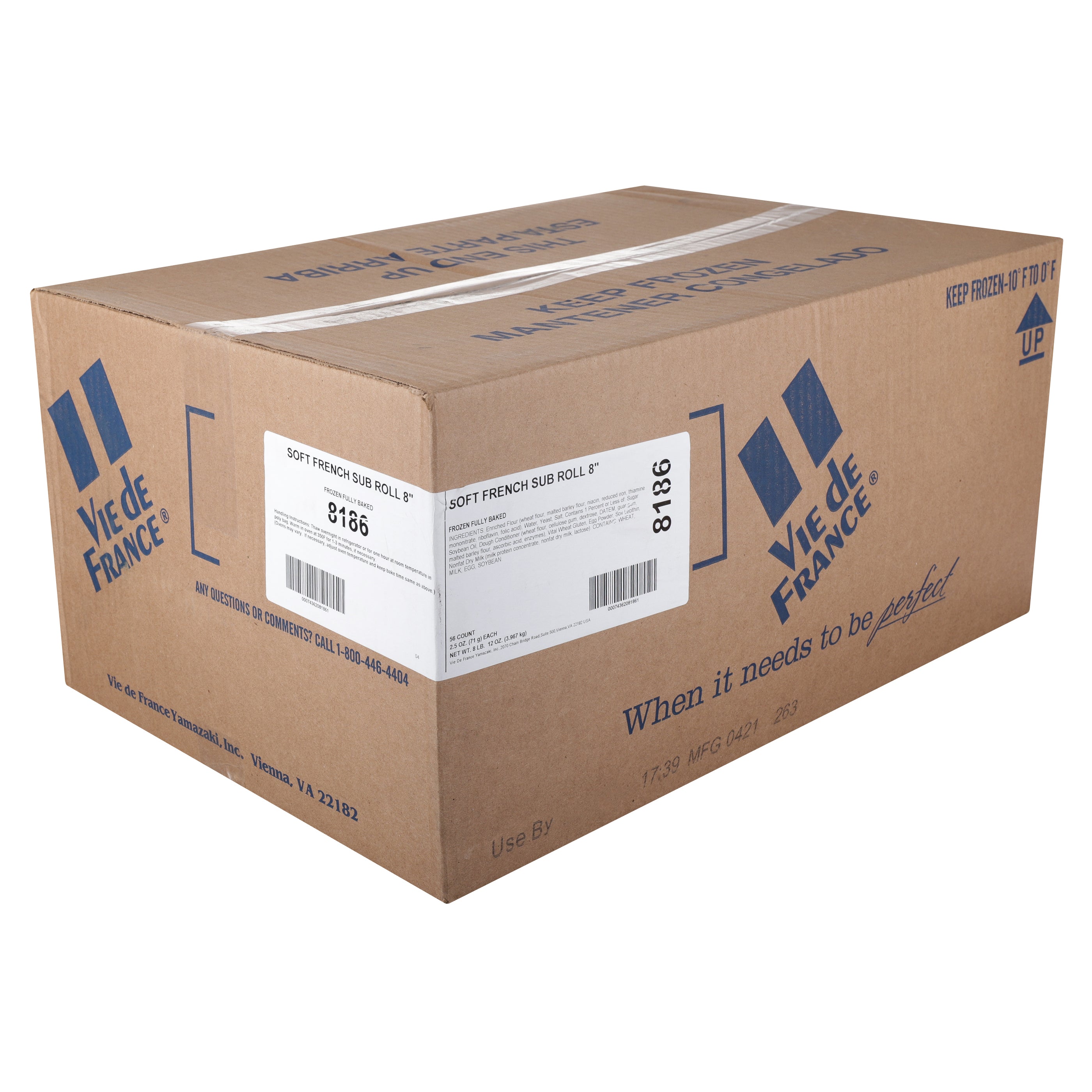 Sub Rolls Soft French 8" 2.5 Ounce Size - 56 Per Case.