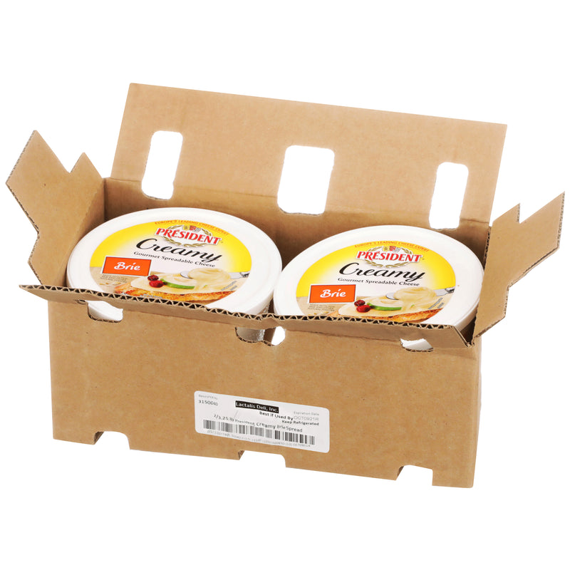 President Creamy Brie Gourmet Spreadable Cheese 3.25 Pound Each - 2 Per Case.