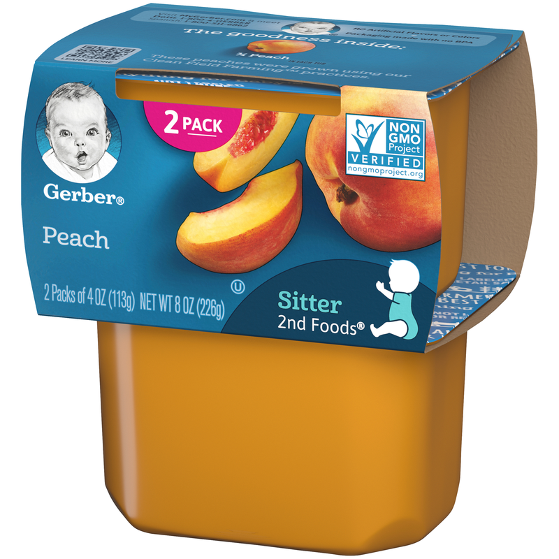 (2 pack of 4 Oz) Gerber 2nd Foods Peach Baby Food 8 Ounce Size - 8 Per Case.
