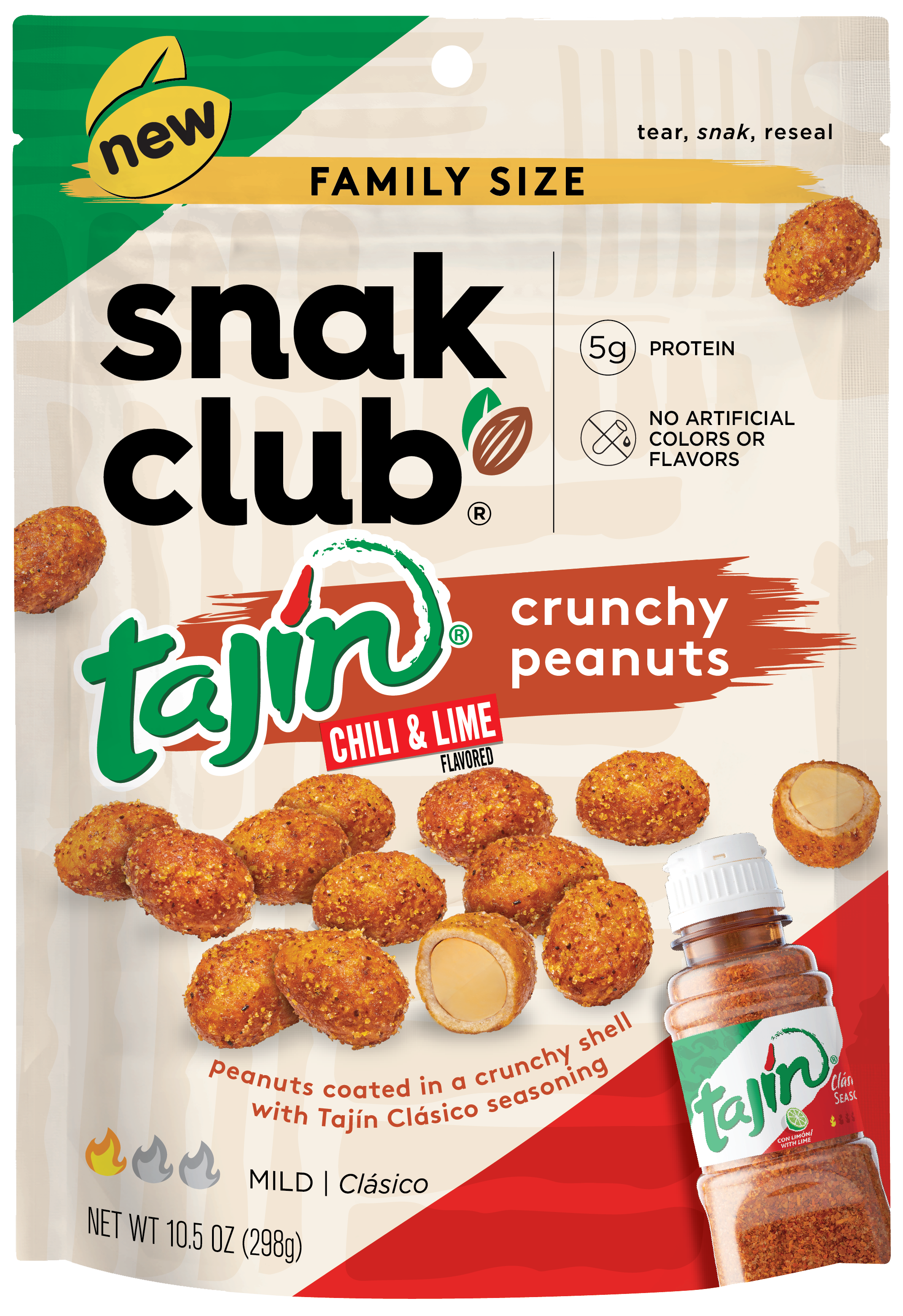 Snak Club Family Size Tajin Crunchy Peanuts 10.5 Ounce Size - 6 Per Case.