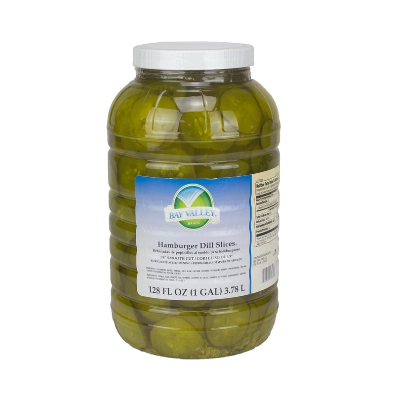 Bay Valley Gal Hamburger Dill Pickle Slices Smooth Cut 1 Gallon - 4 Per Case.