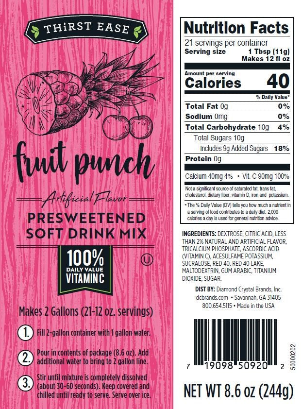 Thirst Ease Drink Mix Fruit Punch 8.6 Ounce Size - 12 Per Case.