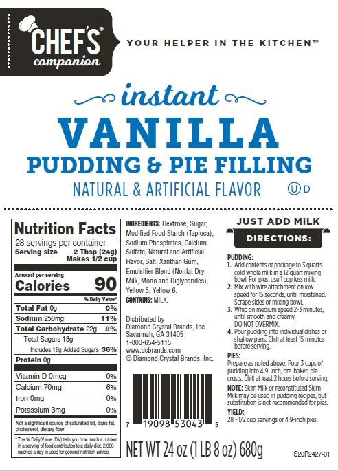 Chefs Companion Pudding Instant Vanilla 24 Ounce Size - 12 Per Case.