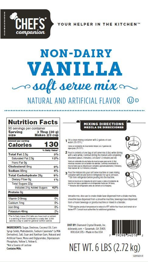 Chefs Companion Vanilla Non Dairy Soft Serve 6 Pound Each - 6 Per Case.