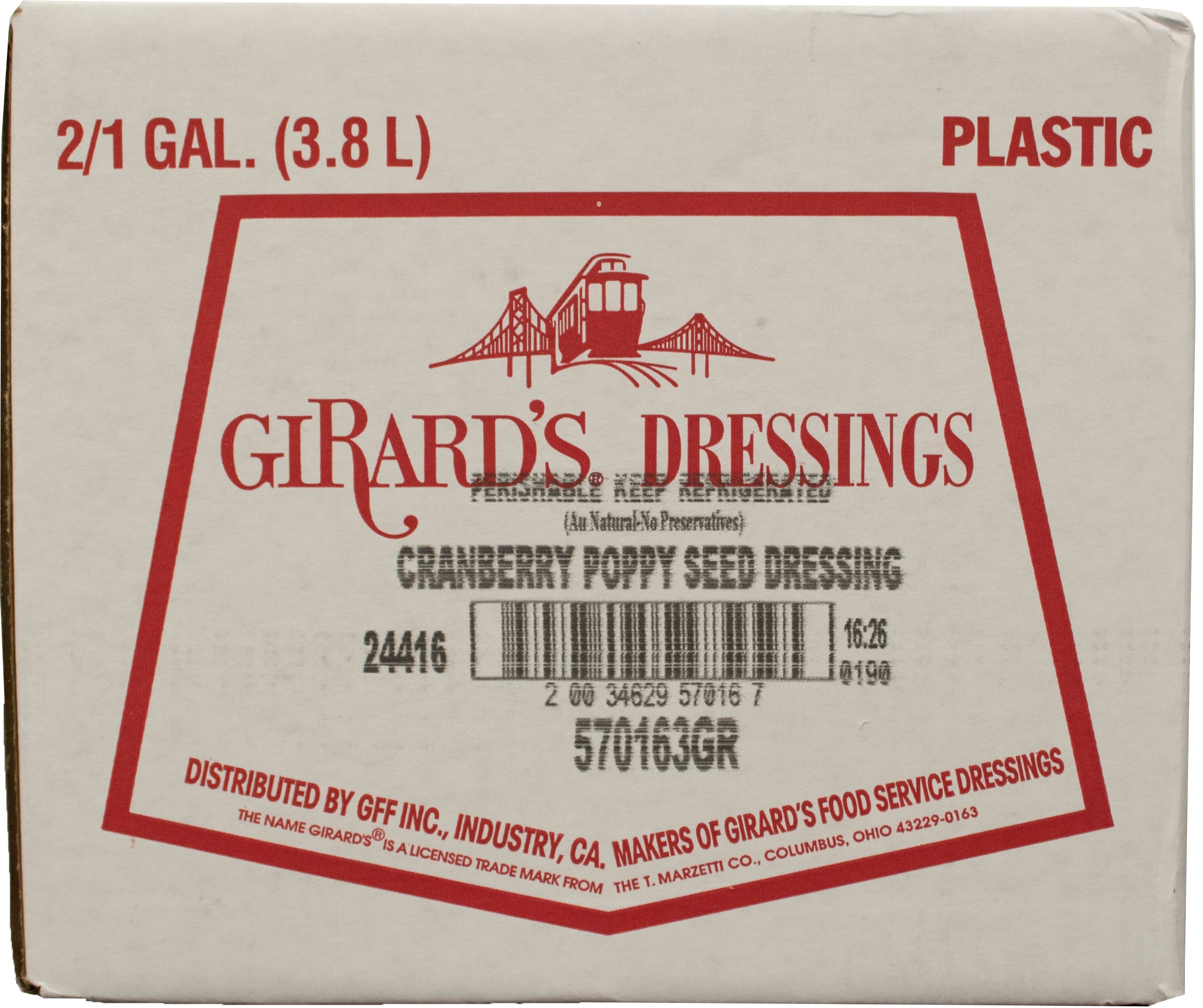 Girard's Cranberry Poppyseed Dressing, 1 Gallon - 2 Per Case.