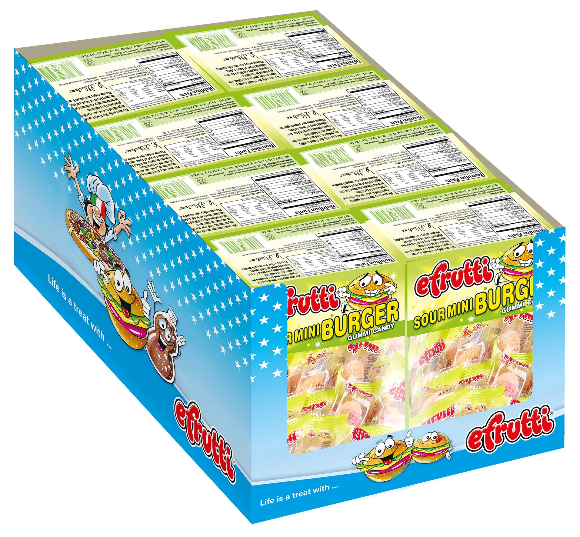 Efrutti Sour Mini Burger 0.32 Ounce Size - 480 Per Case.