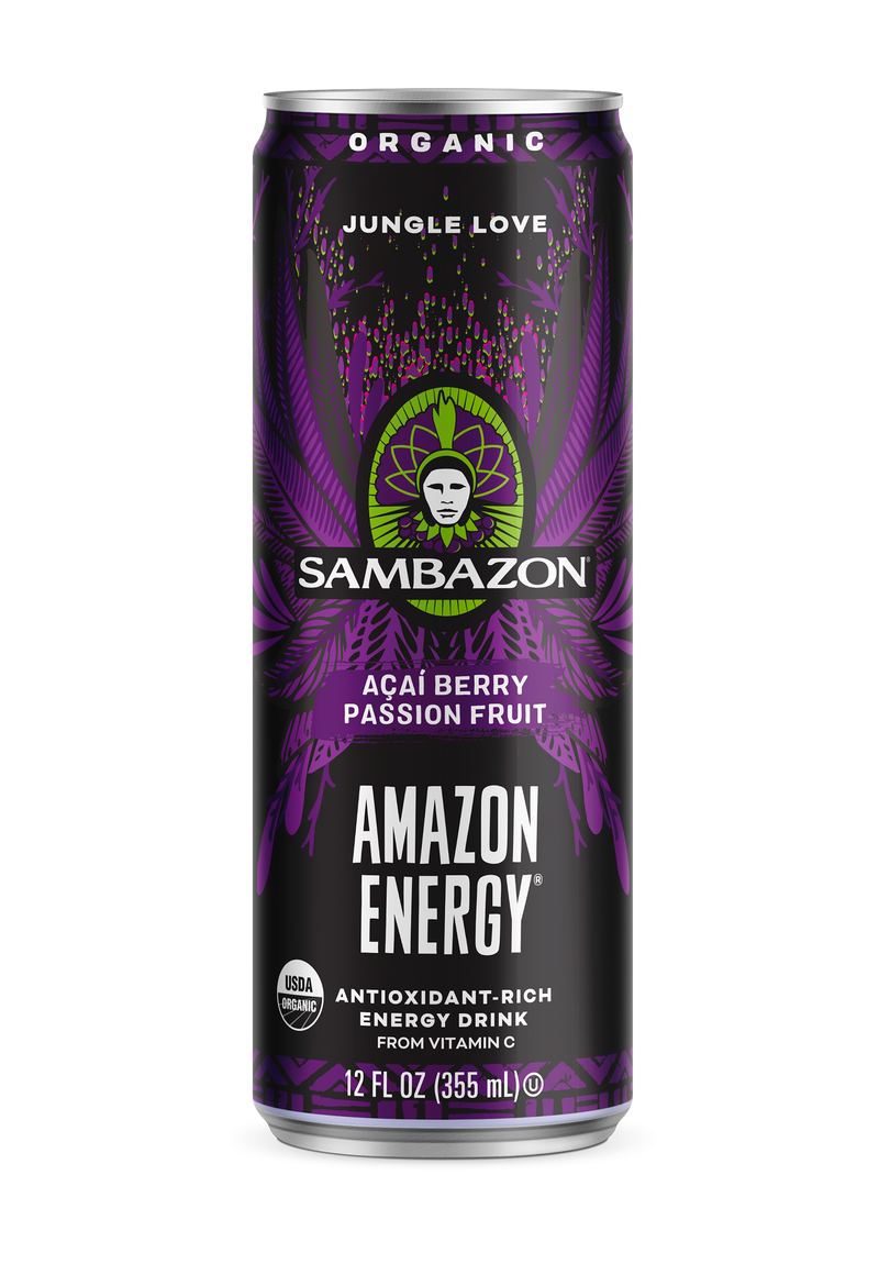 Sambazon Jungle Love Amazon Energy Acai Berry Passionfruit Energy Drink Organic 12 Fluid Ounce - 12 Per Case.